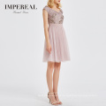 Knee Length Cute Style Cap Sleeve Pink Color Lace Sequin Party Dress